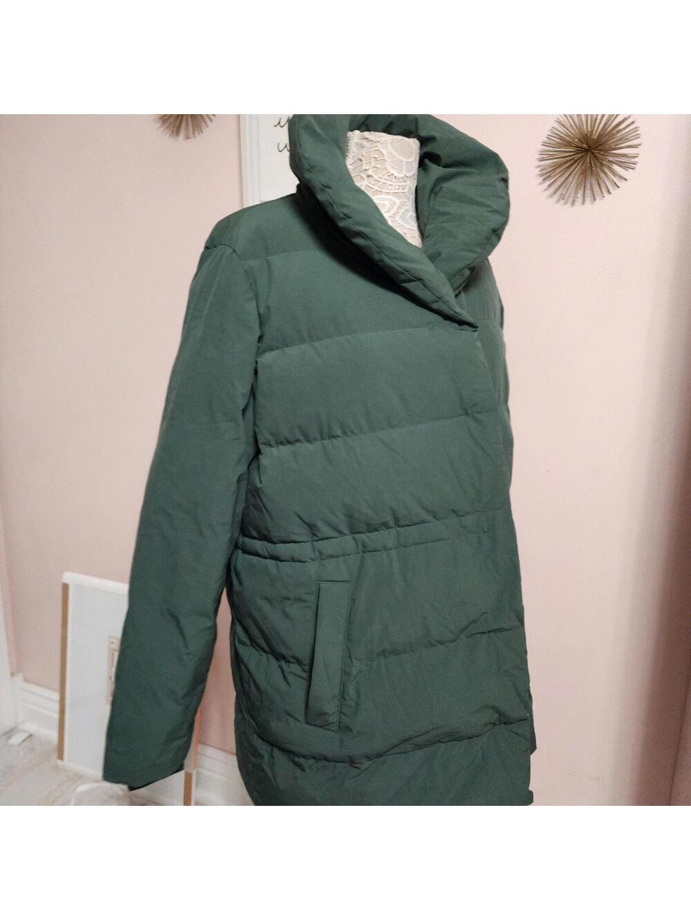Lands' End Down Feather Puffer Coat Jacket Woodland Green Women's L Like New